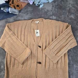 Easel Oversized Cozy Tan Cardigan Sweater 10% Wool Oversized Large